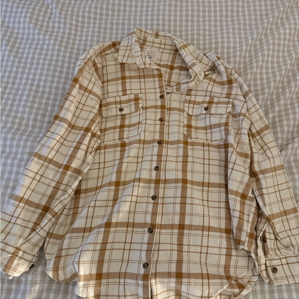 Billabong Cream and Brown Plaid Casual Shirt